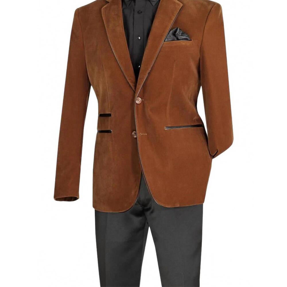 NEW VINCI PHILOSOPHY men's slim fit velvet sport coat in bourbon